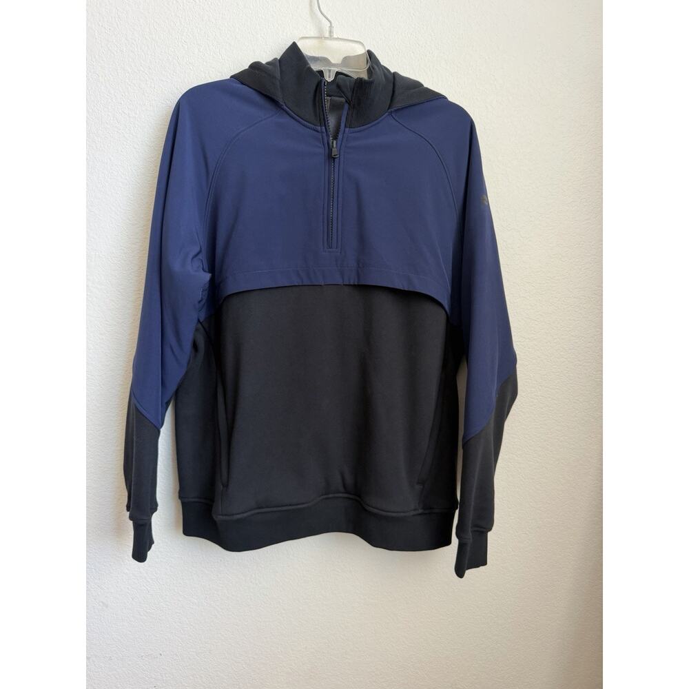 Fabletics Merger Hoodie Mens Small 1/4 Zip Hood Performance Black/Navy Blue